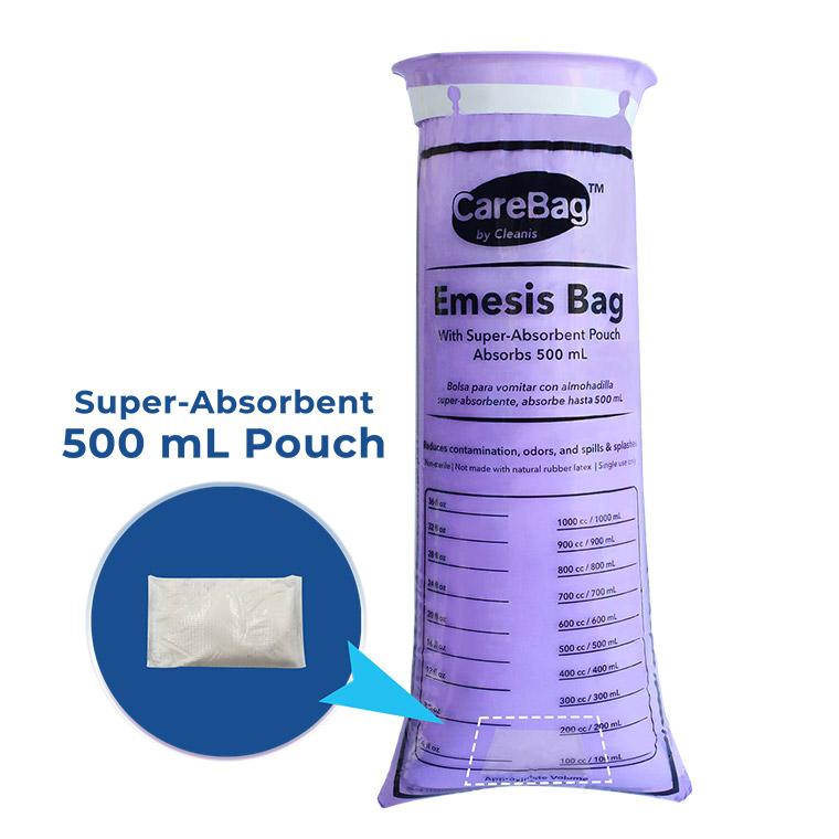  Alternative text This text will be used by screen readers, search engines, or when the image cannot be loaded. Nom CareBag-emesis-bag-with-super-absorbent-pouch-hospital-500